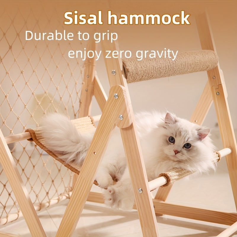 Wooden Cat Tower With Scratching Post - DJ2N