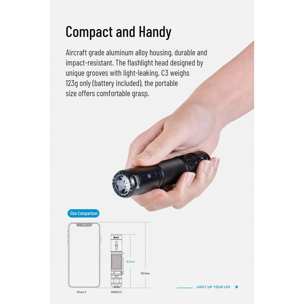 WUBEN C3 1200 Lumens Portable Rechargeable Waterproof EDC LED Flashlight