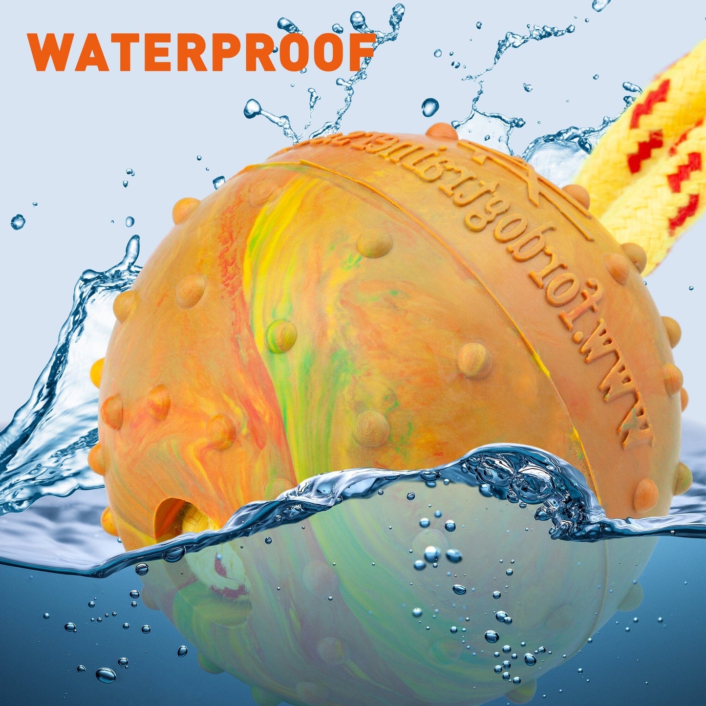 Dogline FDT Solid Rubber Dog Ball on Rope, Large - Diameter 2.75" (7 cm)