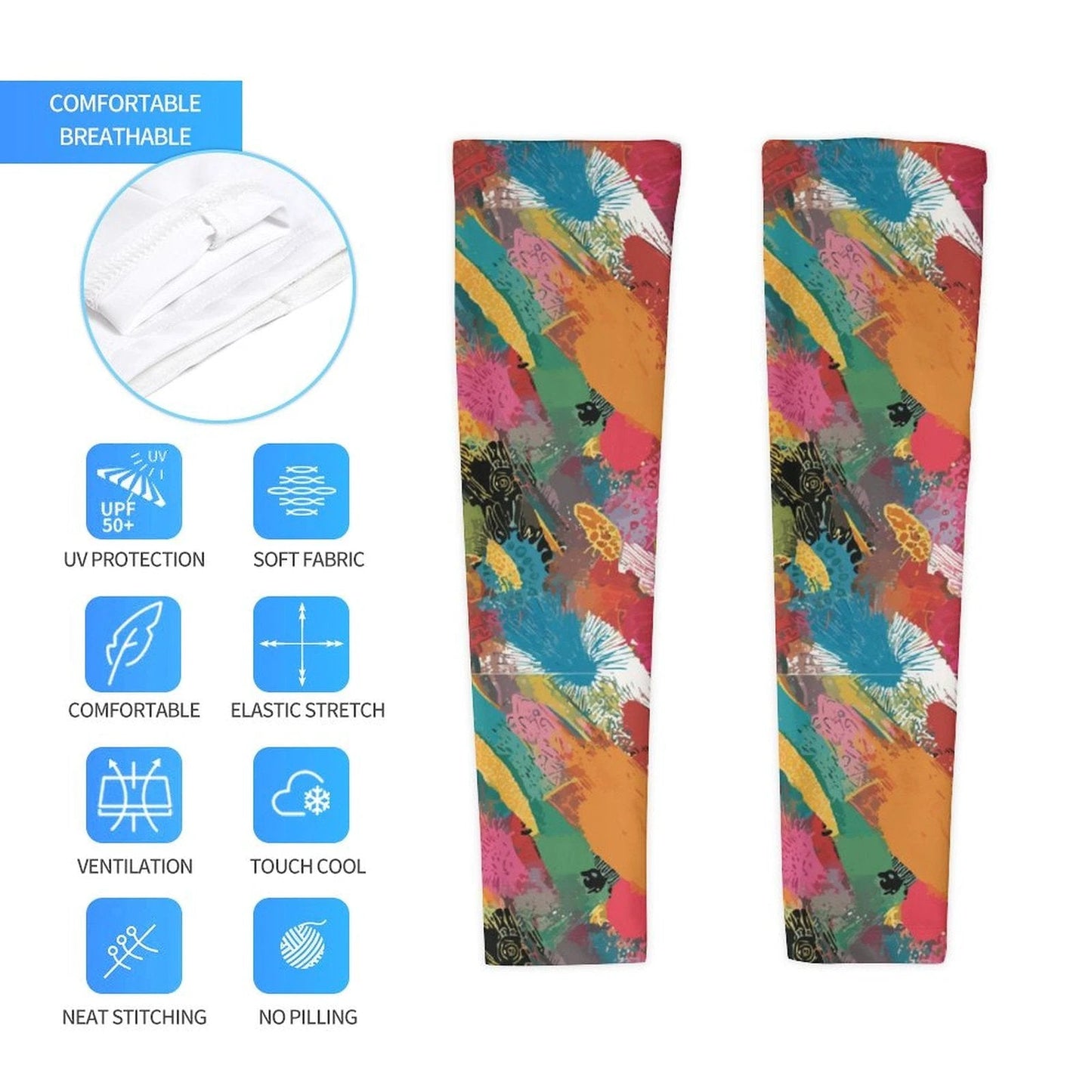 Boundless Bleed AOP UV Arm Sleeves | Cooling Lycra UPF Sun Protection — Moisture-Wicking Maximalist Sleeves for Hiking, Cycling, Gardening