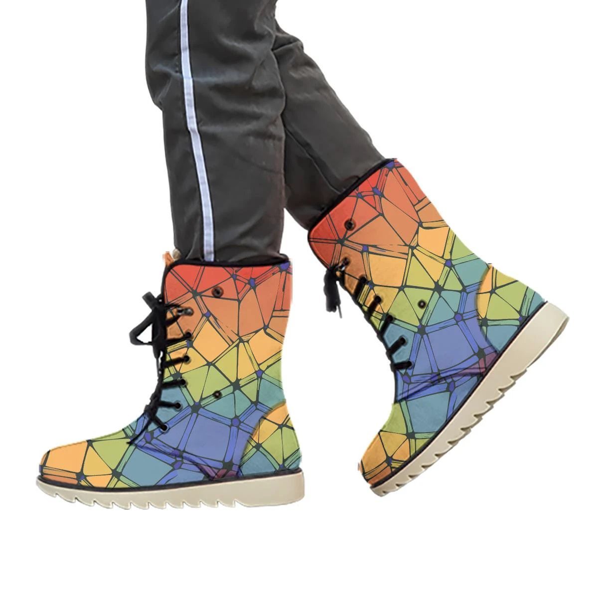 Charismatic Camo Plush Boots for Urban Maximalists — Bold Abstract Print Men's Winter Shoes, Non-Slip Rubber Sole, Warm Tactical Statement Footwear