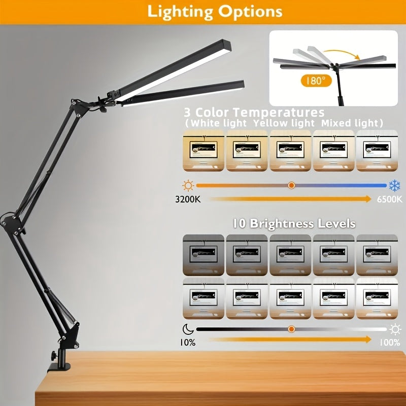 2-in-1 Ultra Wide Double Head LED Desk Lamp - DQB0