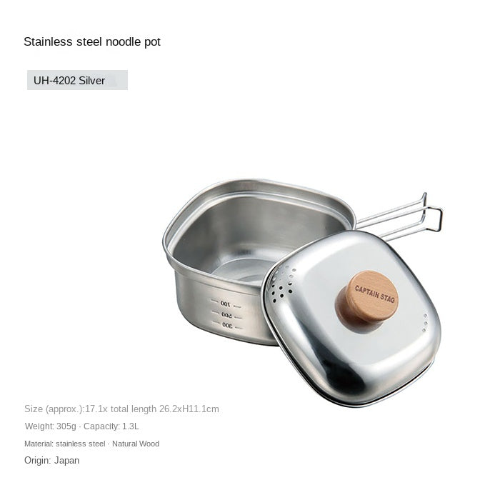 CAPTAIN STAG UH-4202 Square Pot With Lid Portable Foldable Lightweight 1.3L Stainless Steel Outdoor Camping Cookware Cooking Equipment Made in Japan