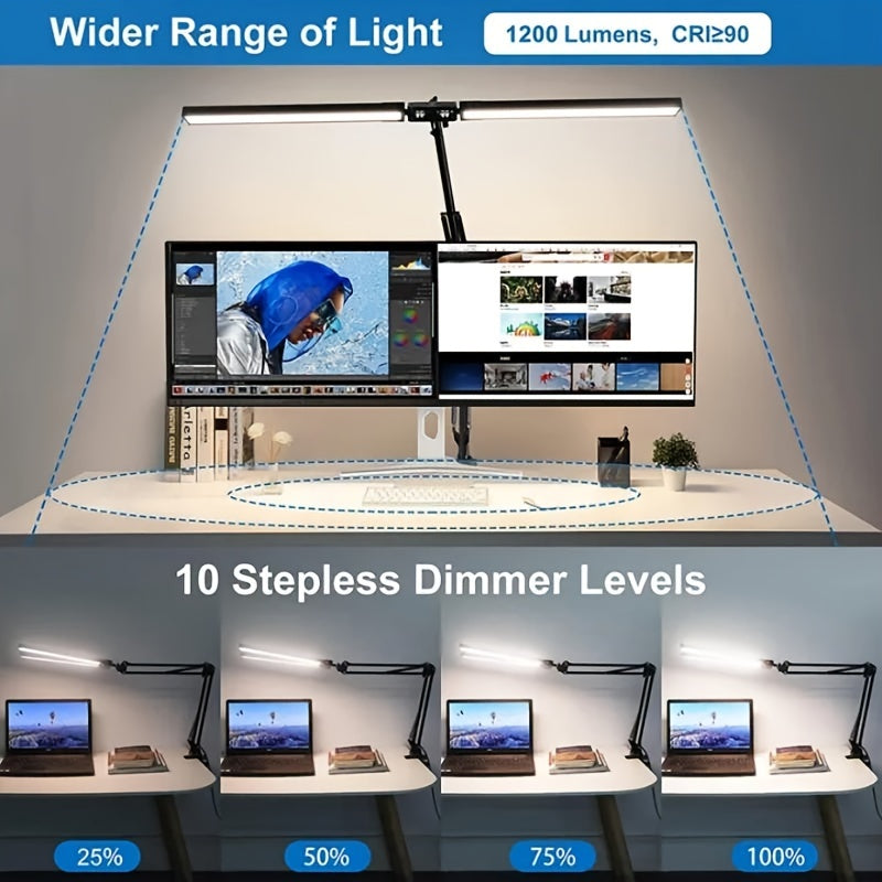 2-in-1 Ultra Wide Double Head LED Desk Lamp - DQB0