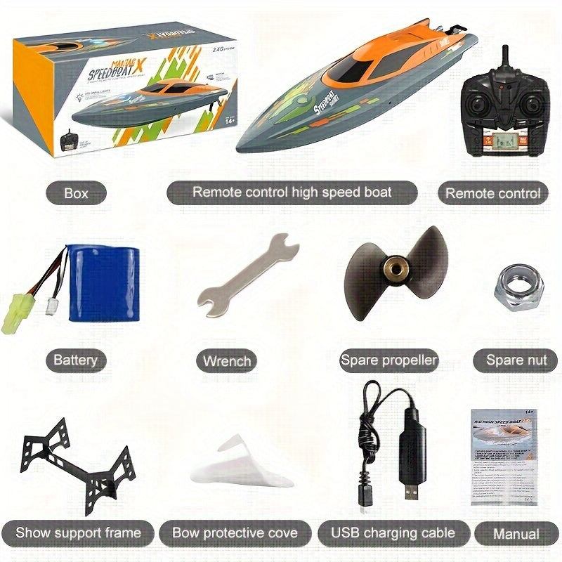 Remote Control Boat, High-Speed 12.43mph RC Boat with LED TJR6C3R