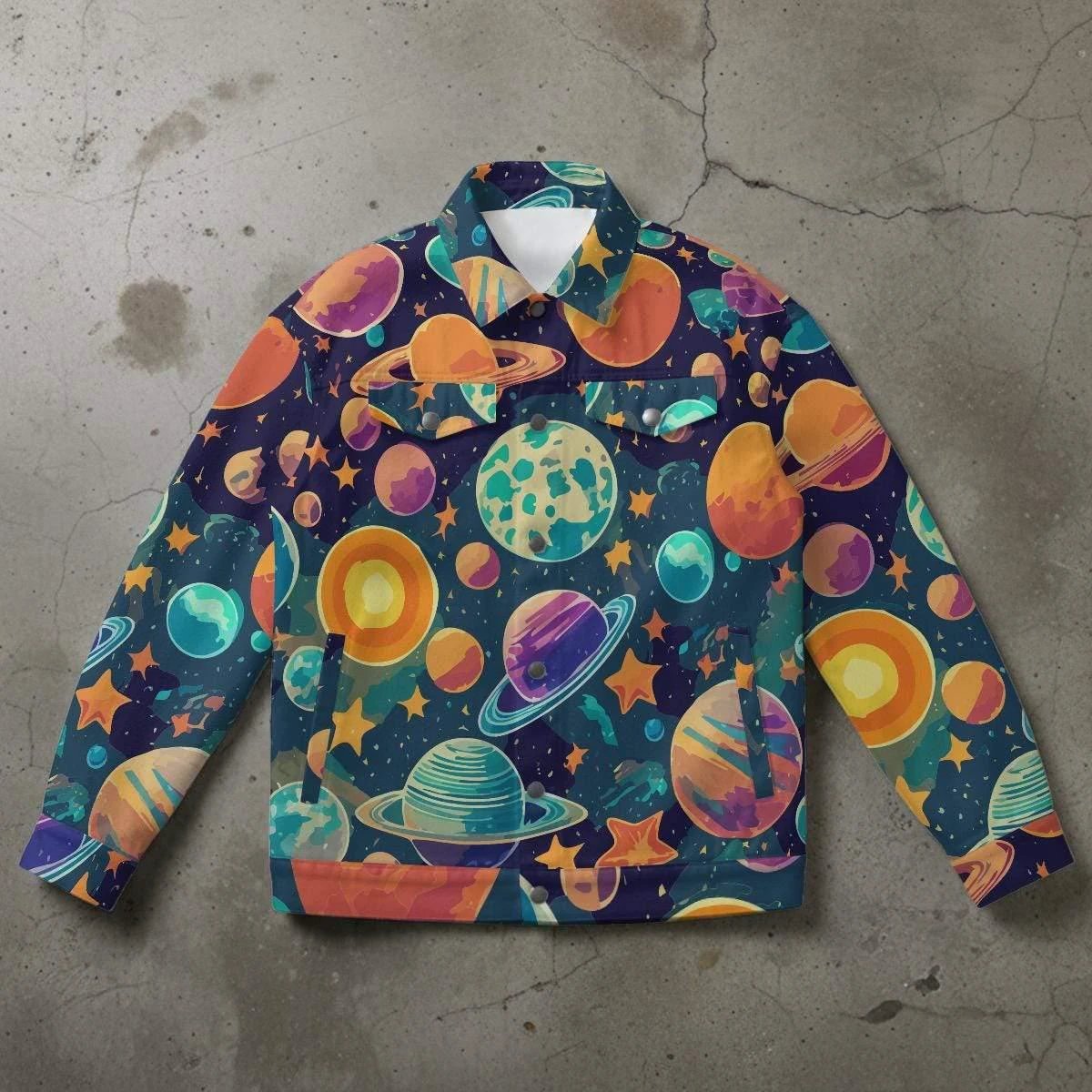 Cosmic Pop Art Bomber Jacket for Urban Streetwear Collectors — 190gsm Canvas-Feel AOP, Decorative Pocket Detail, Festival Gallery Statement Layer