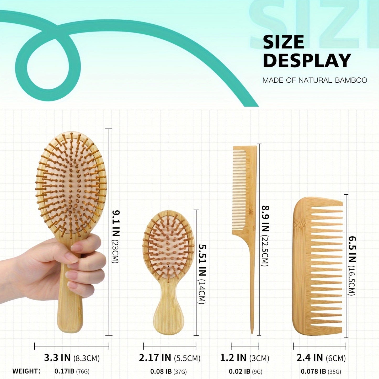 4pcs/Set Bamboo Wooden Hairdressing Comb - TCG8