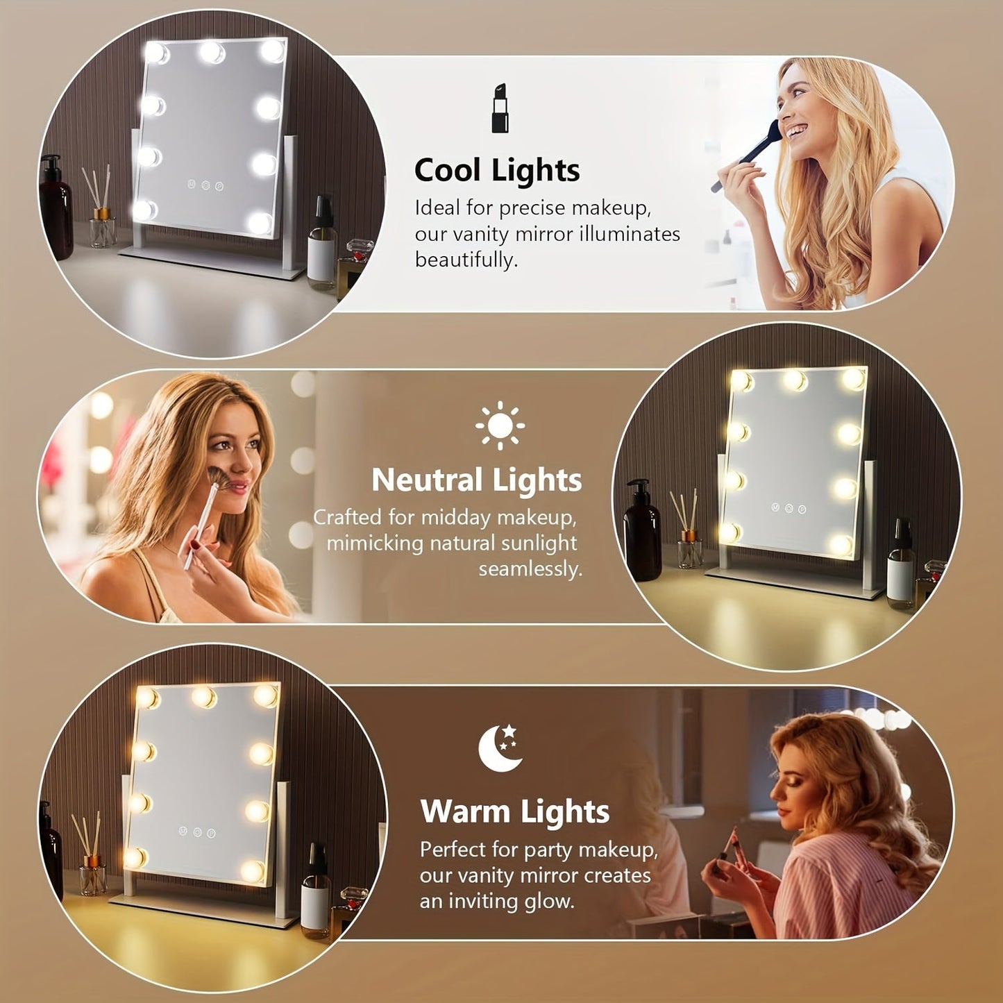 Hollywood Makeup Mirror with 3 Color Modes and 9 Adjustable LED Bulbs - XI2K