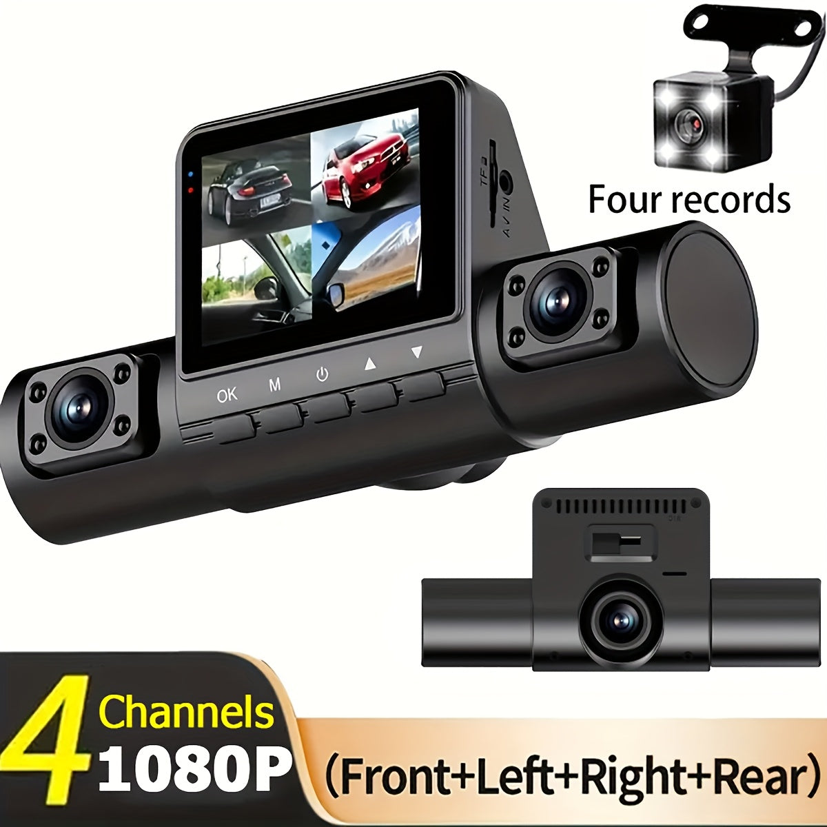 4 Channel 1080P HD Dash Cam, Night Vision, LED Display TJR9G2X