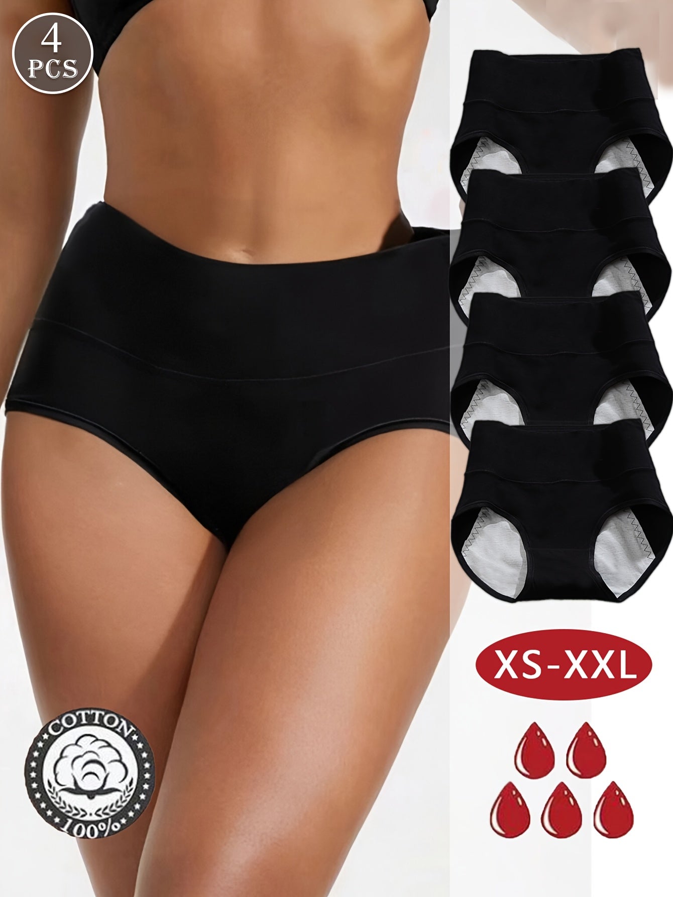 4pcs Women's High Waist Leakproof Period Panties TJR5K9G