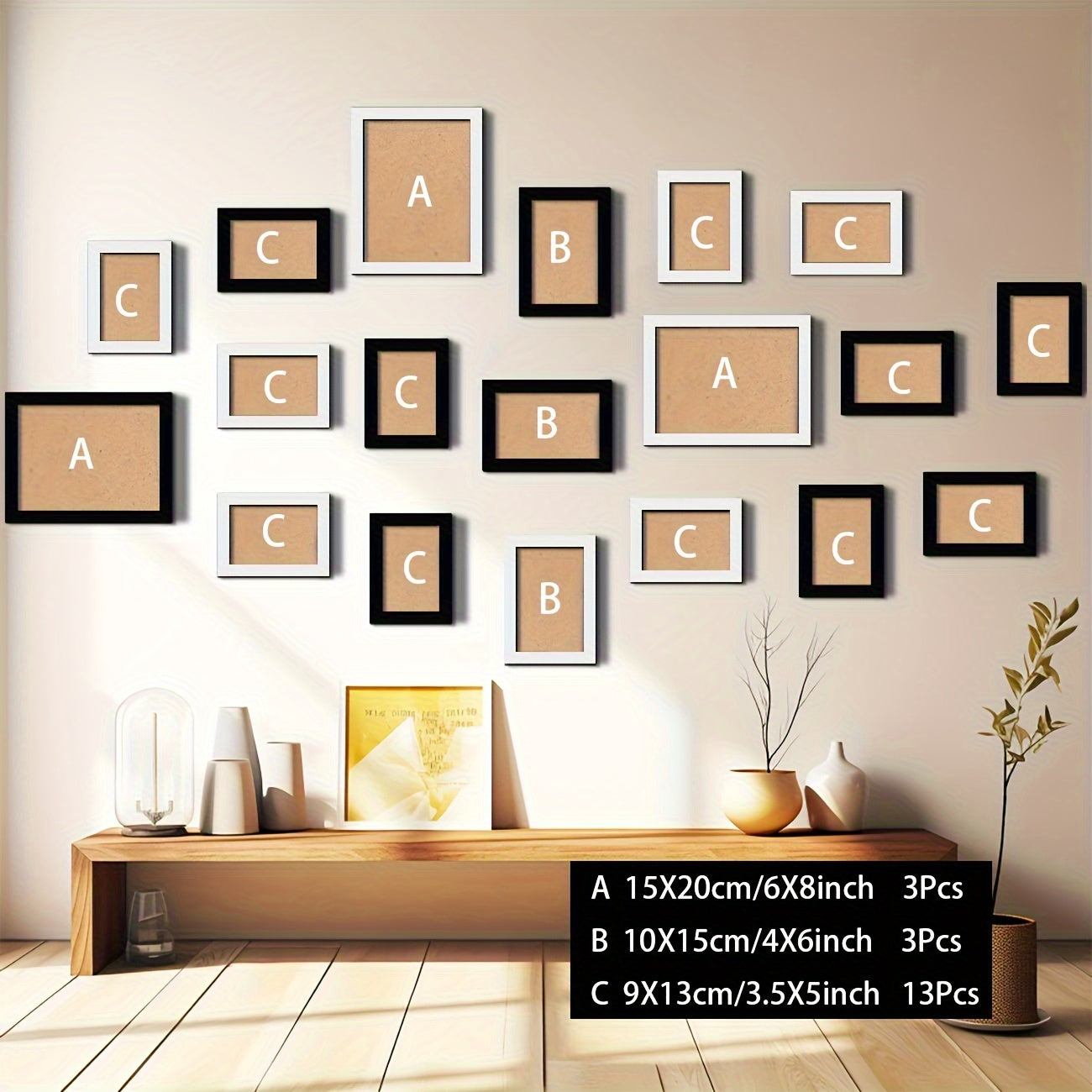 19Piece Wooden Photo Frame Wall Set-P17T