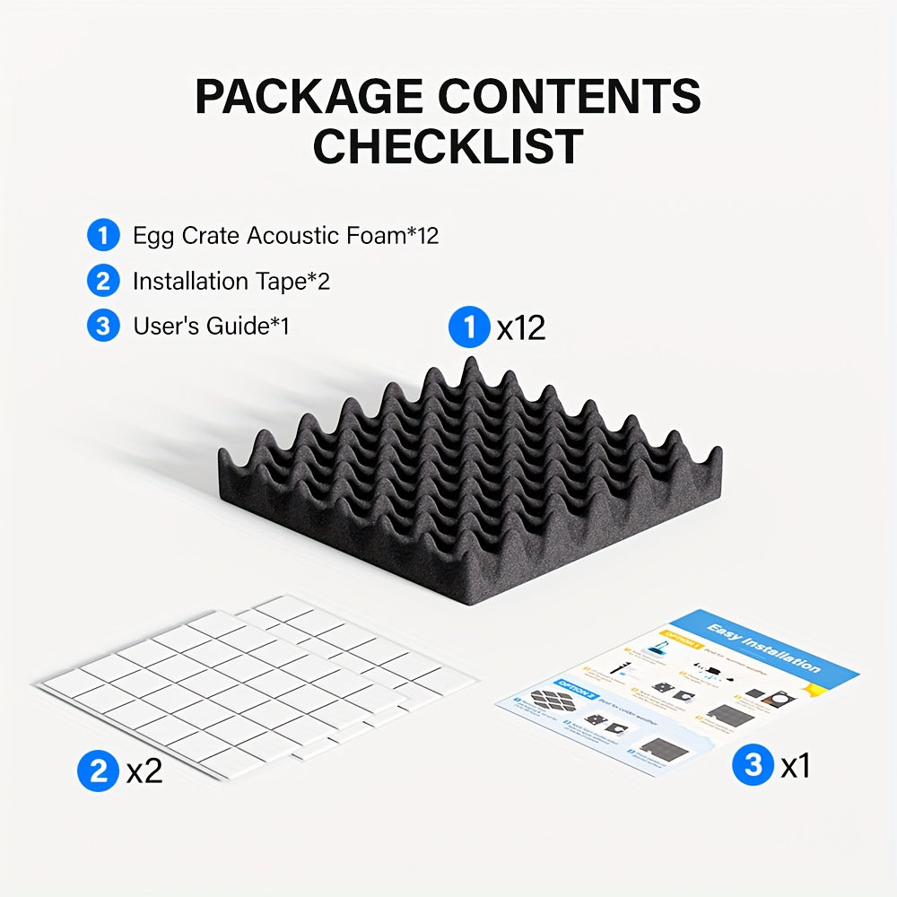 12-Pack Acoustic Foam Panels for Soundproofing - TJR3Y4K
