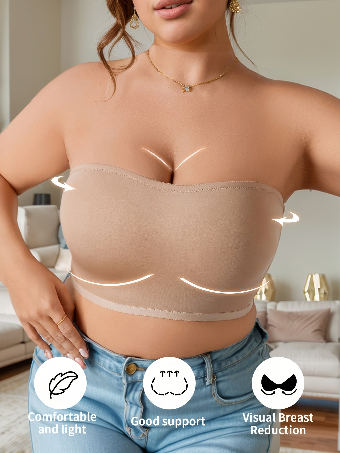 Plus Size Invisible Backless Bra, Wireless TJR8M5D