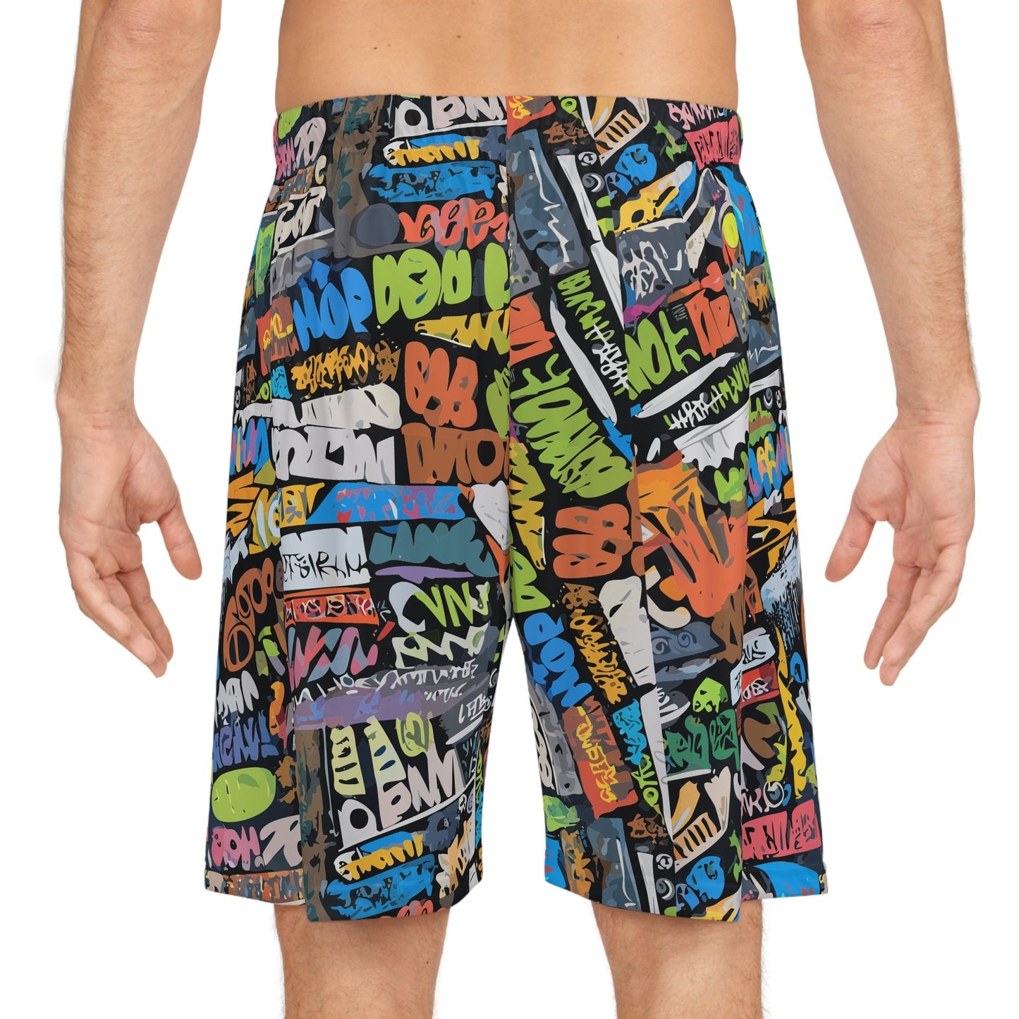 Graffiti Basketball Shorts for Hoop Culture Heads — Concrete Chaos AOP Streetwear, Festival Gym Wear, Loud Athletic Bottoms, Skater Shorts