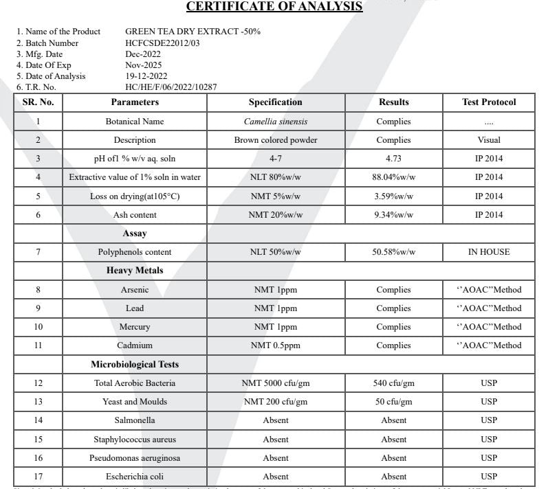 Extract Green Tea Dry(50% Polyphenols)