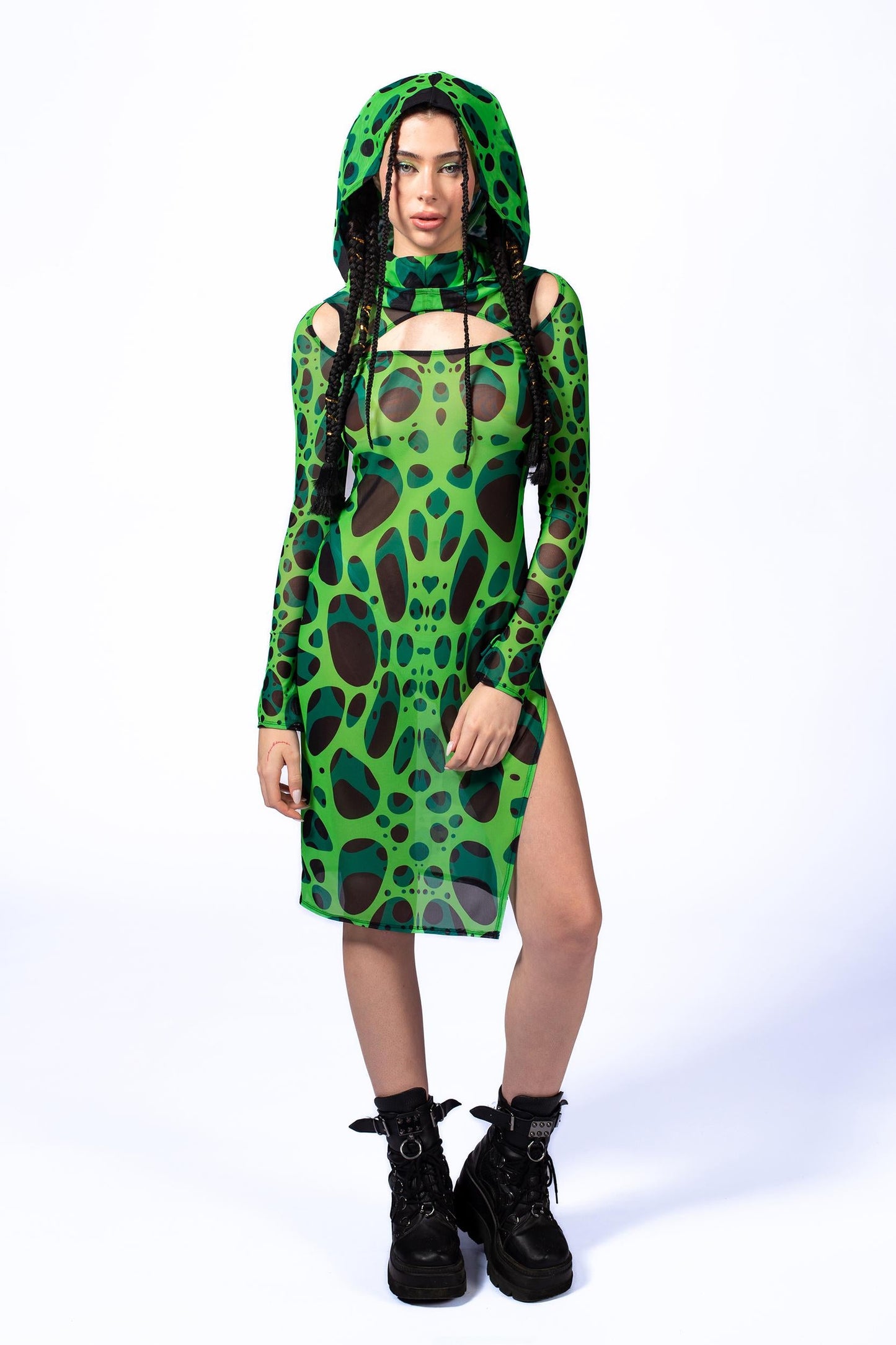 Cell Division Mesh Hooded Dress