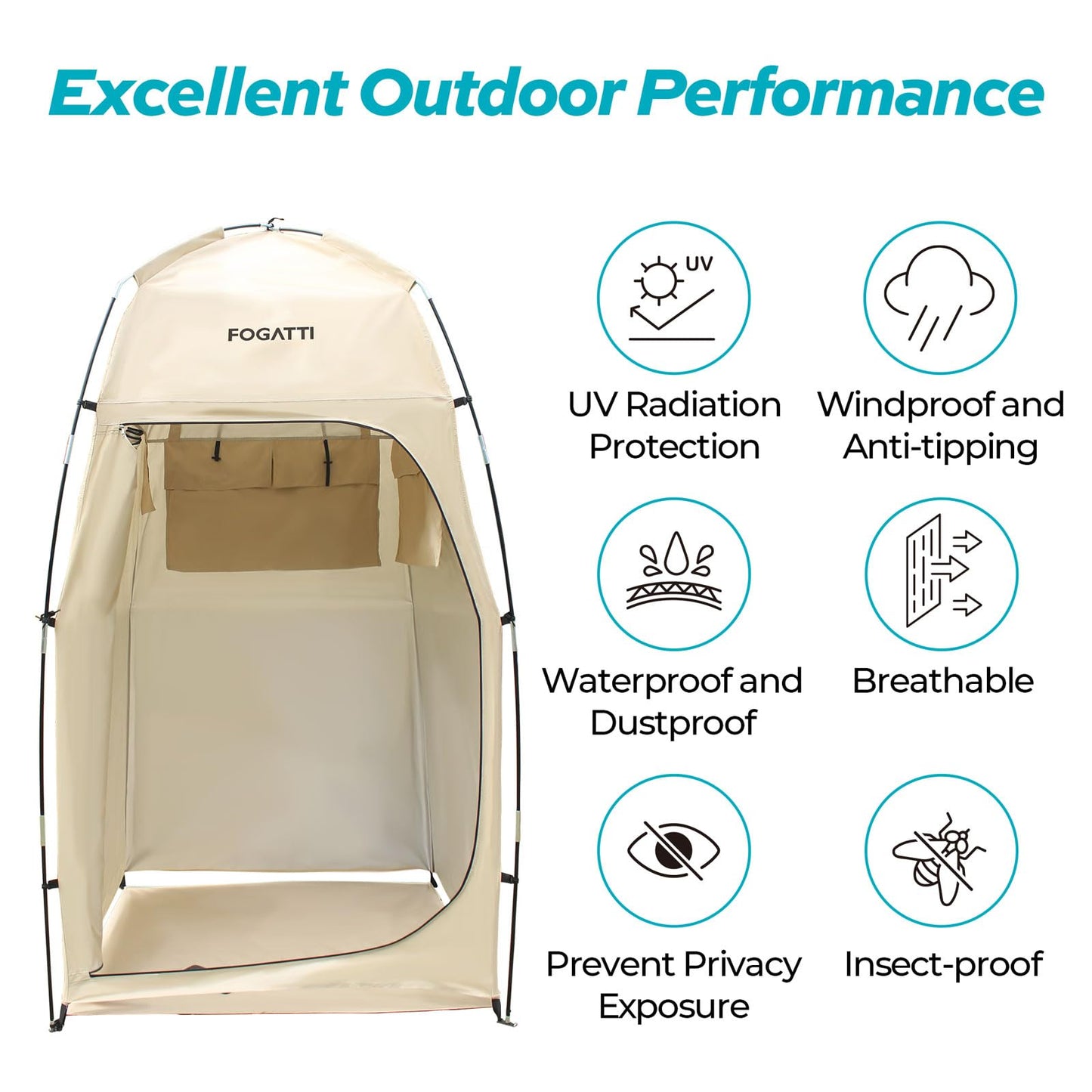 FOGATTI Portable Camping Shower Tent With Floor