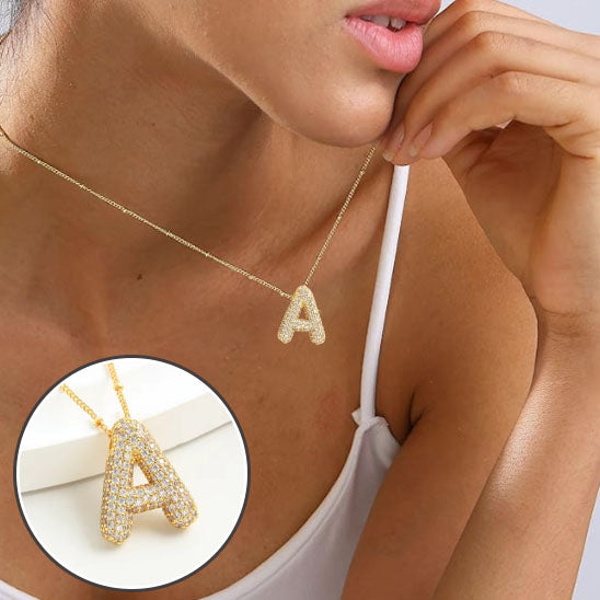 MHS.SUN Gold Plated Balloon 26 Letter Necklaces Copper Zircon Bubble Initial Pendant Chunky Women Personality Chain Jewelry