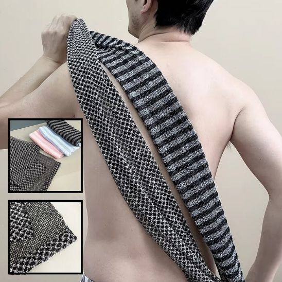 2pcs Double Side Exfoliating Body Scrub Back Scrubber, Bath Wash Towel Loofah Towel with Strap