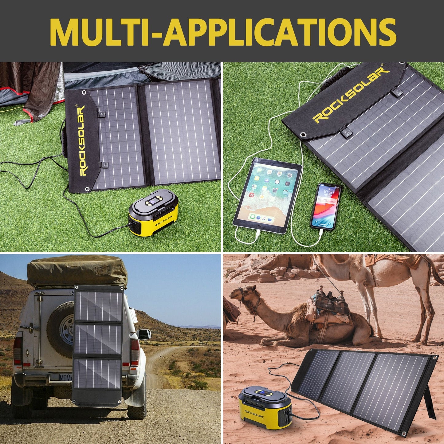 ROCKSOLAR 60W 12V Foldable Solar Panel Portable USB Solar Battery Charger