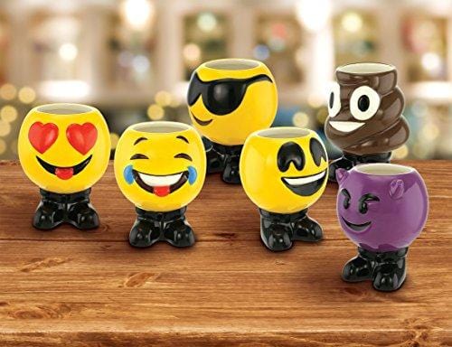 KOVOT Set of 6 Emoji Ceramic Shot Glasses - Each Holds 3 Ounces