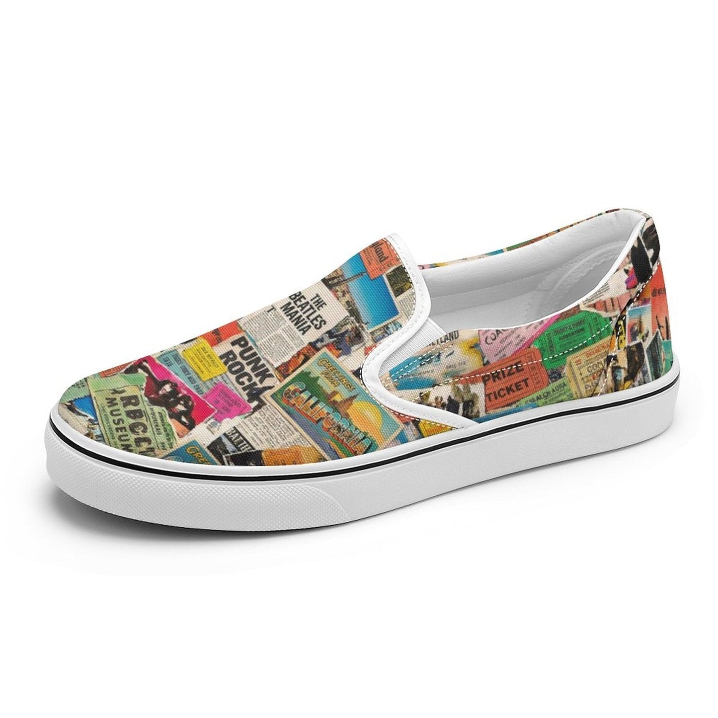 Maximalist Slip-On Shoes for Art-First Dressers — Multipass AOP Canvas Sneakers, Wearable Art Footwear, Unisex Statement Shoes, Streetwear Slip-Ons
