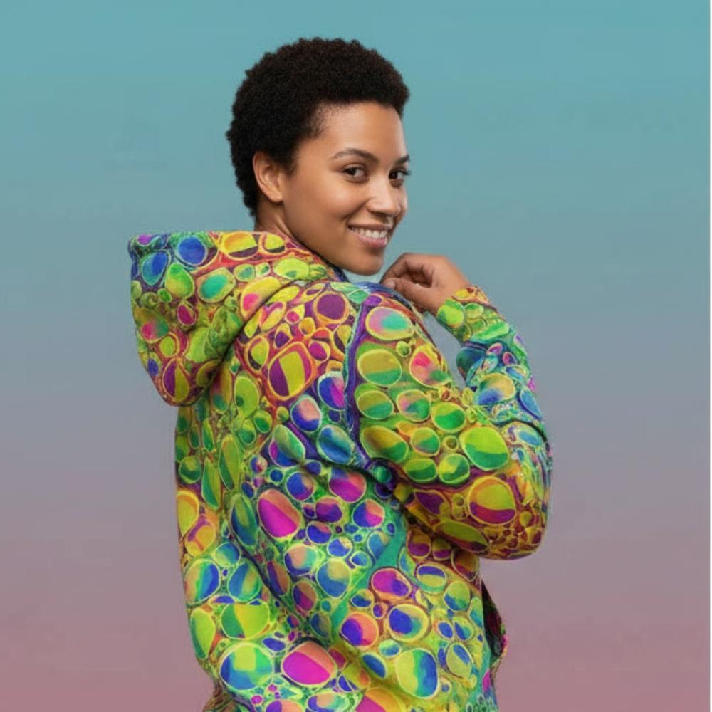 Neon Cellular Activity AOP Hoodie – Digital Acrylic Pour Streetwear