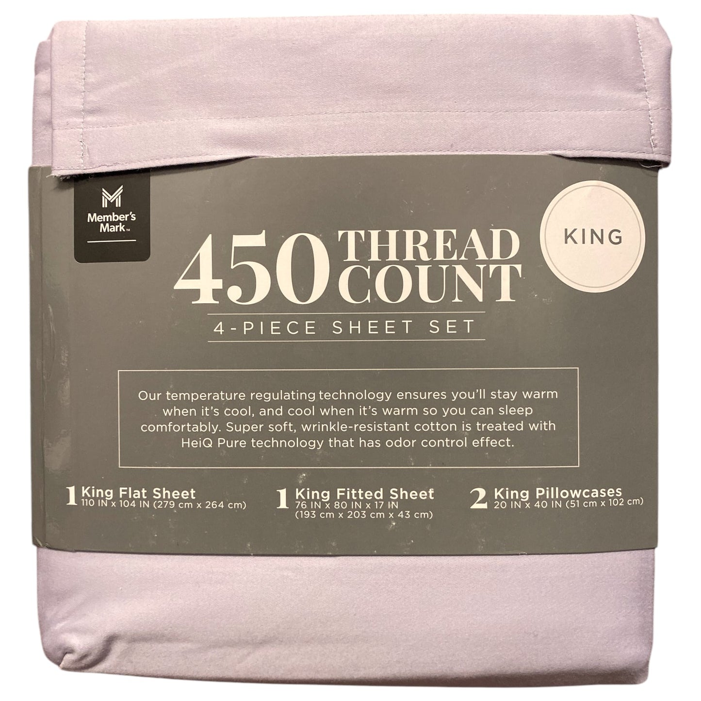 Member's Mark 450 Thread Count Solid 4 Piece Sheet Set, Wisteria, King