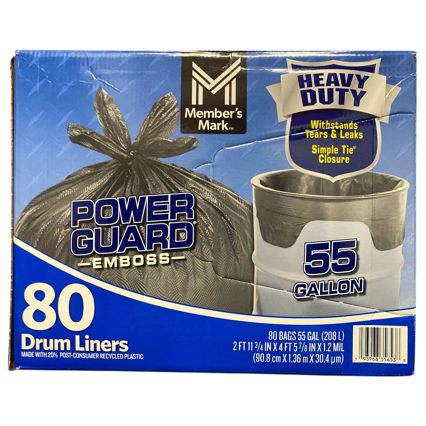 Member's Mark Simple Tie Heavy Duty Power Guard Black Trash Bags, 55 gal. 80ct