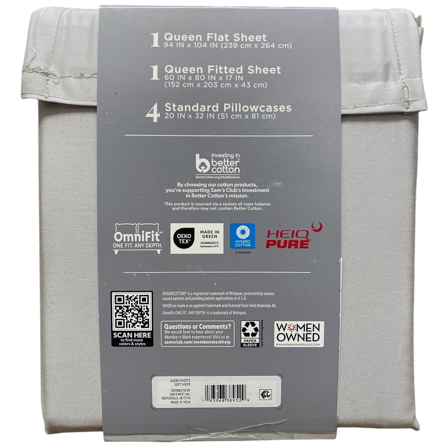 Member's Mark 500 Thread-Count Performance Sheet Set, 6 Piece, Queen