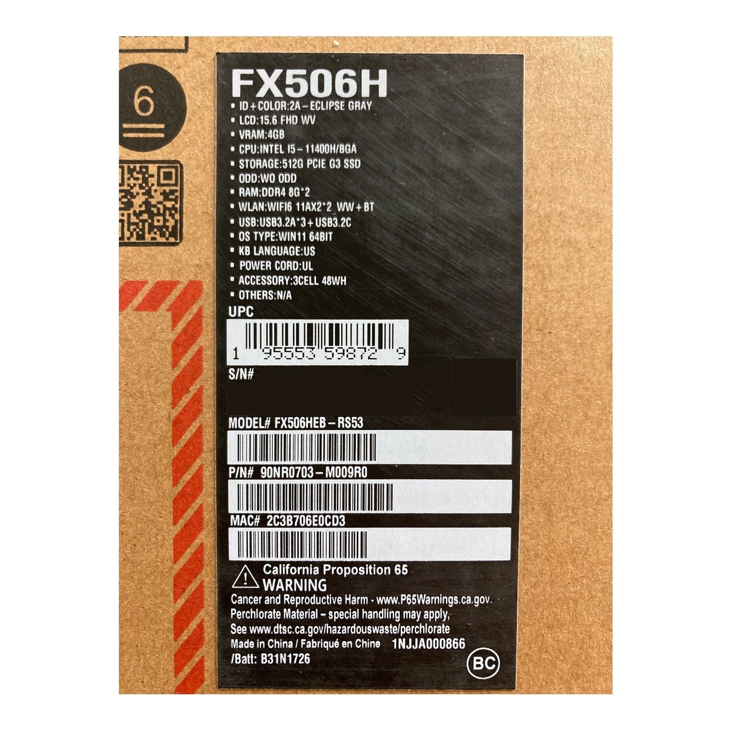 ASUS TUF F15 15.6" Intel Core i5-11400H, 8GB RAM, 512GB SSD, GeForce RTX 3050 Ti