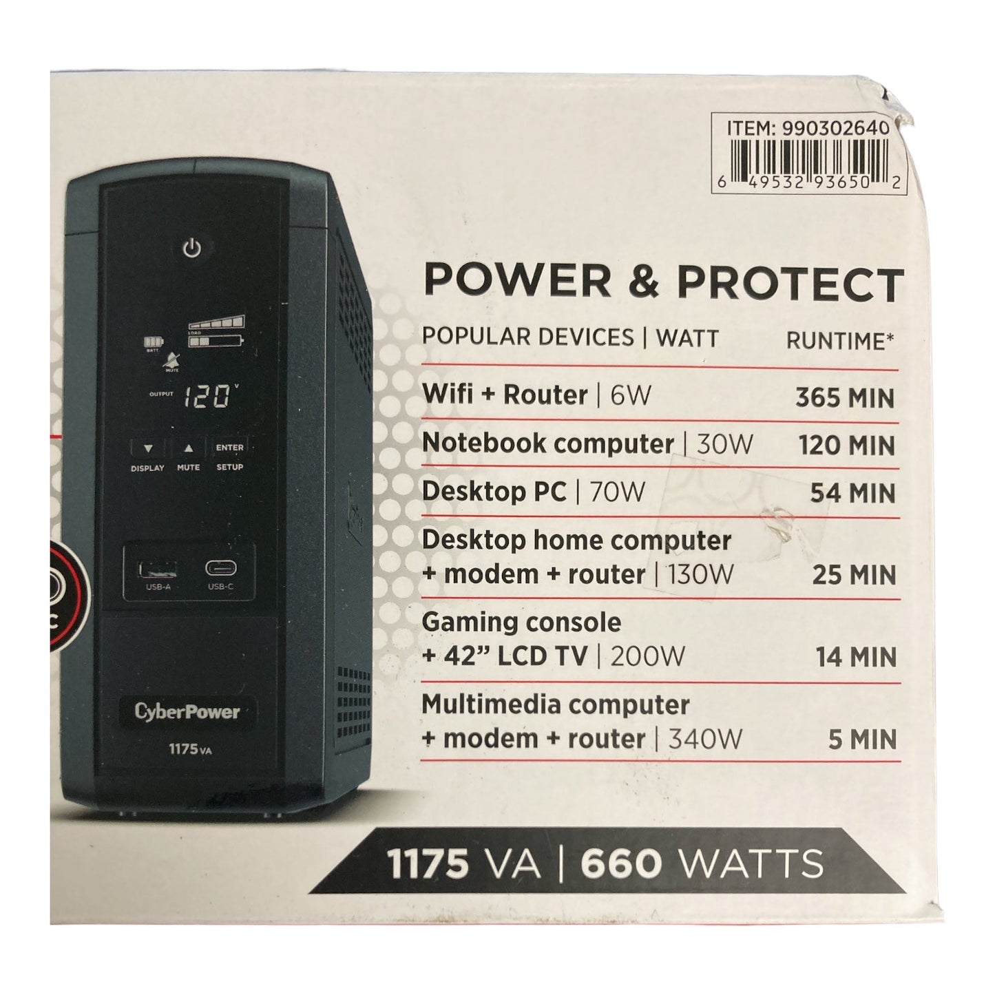 CyberPower 1175VA Battery Backup with Surge Protection, S175UC