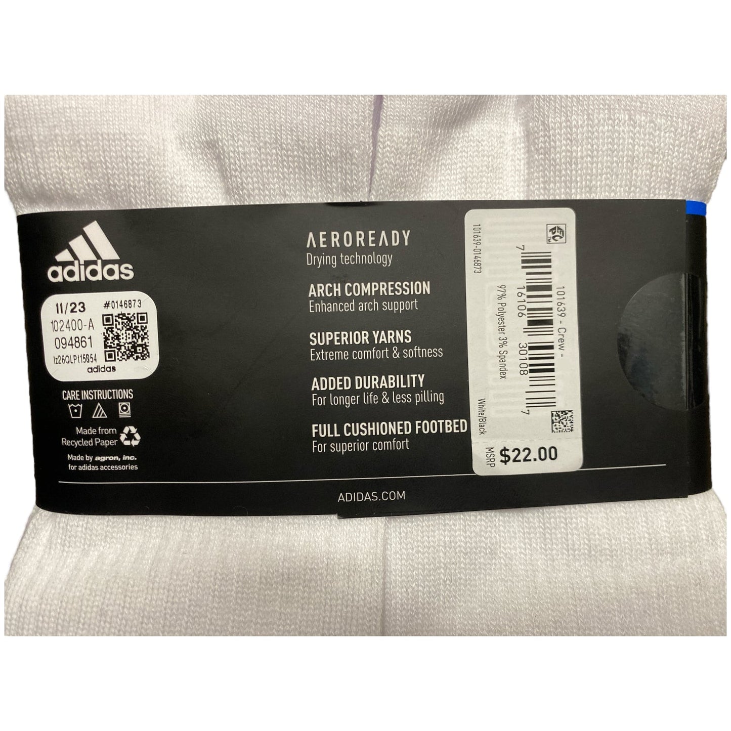 Adidas Men's 6-Pack Athletic Cushioned Moisture Wicking Crew Sock, White