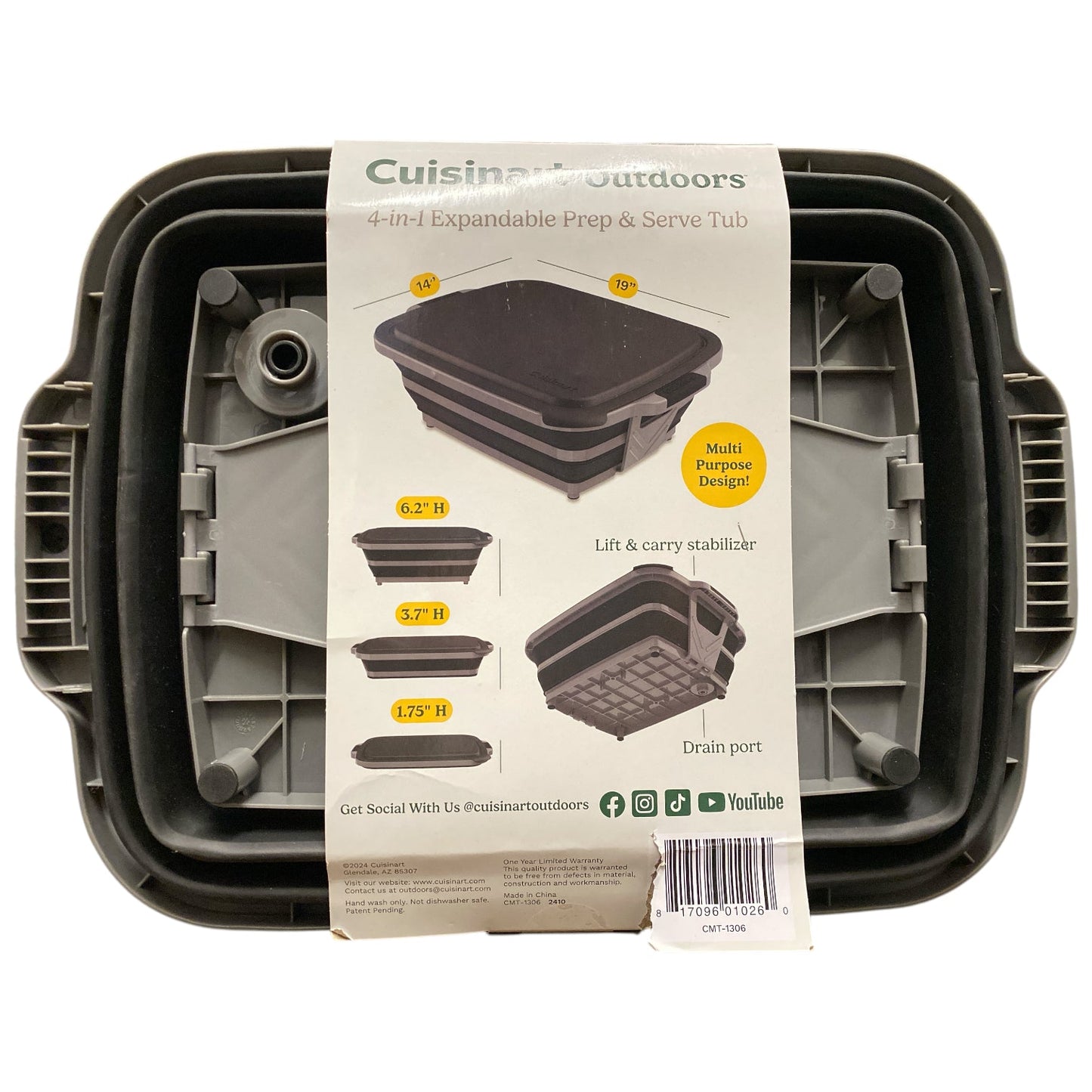 Cuisinart 4-in-1 Expandable Prep and Serve Tub with Removable Drain Port