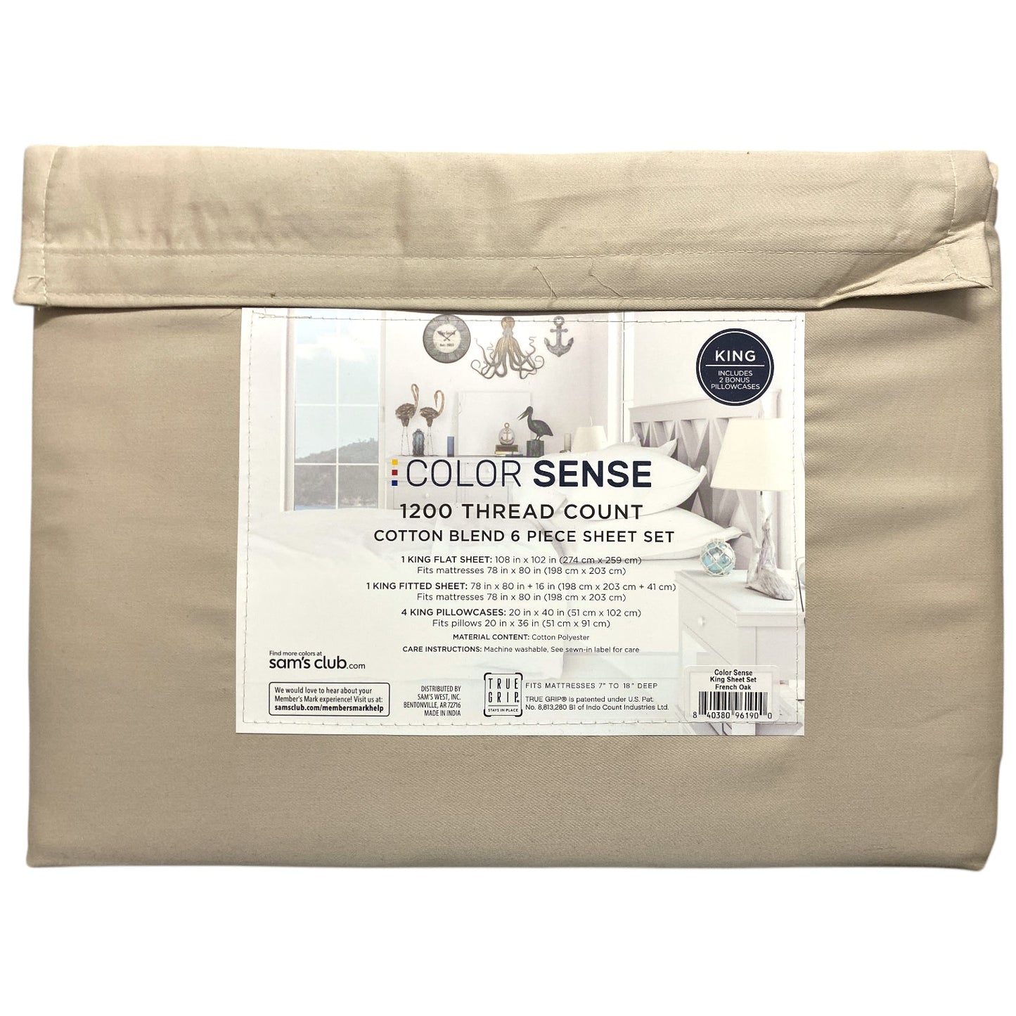 Color Sense 1200 Thread Count Cotton Blend 6-Piece Sheet Set, King