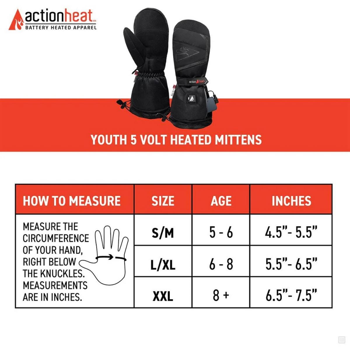 Open Box ActionHeat 5V Youth Battery Heated Mittens