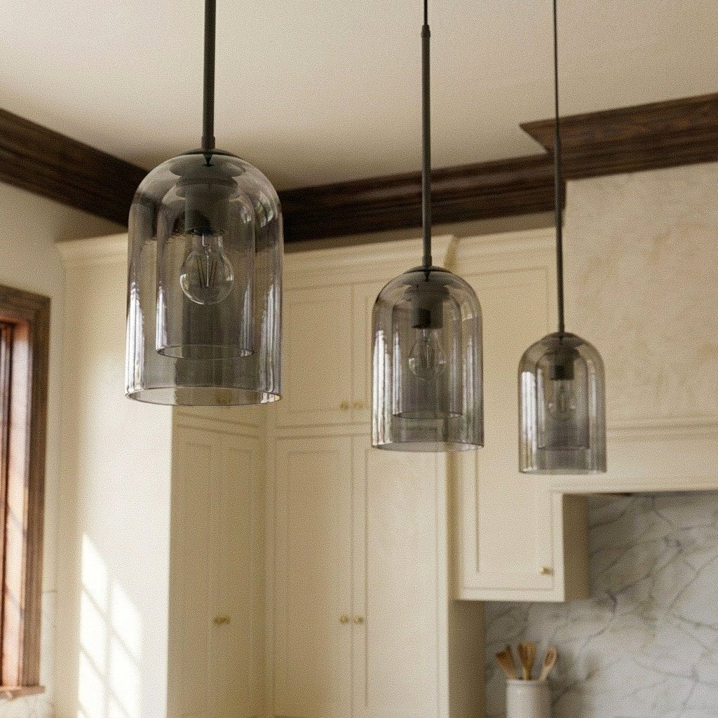 Modern Ironwork And Glass Pendant Light With Dome Shade