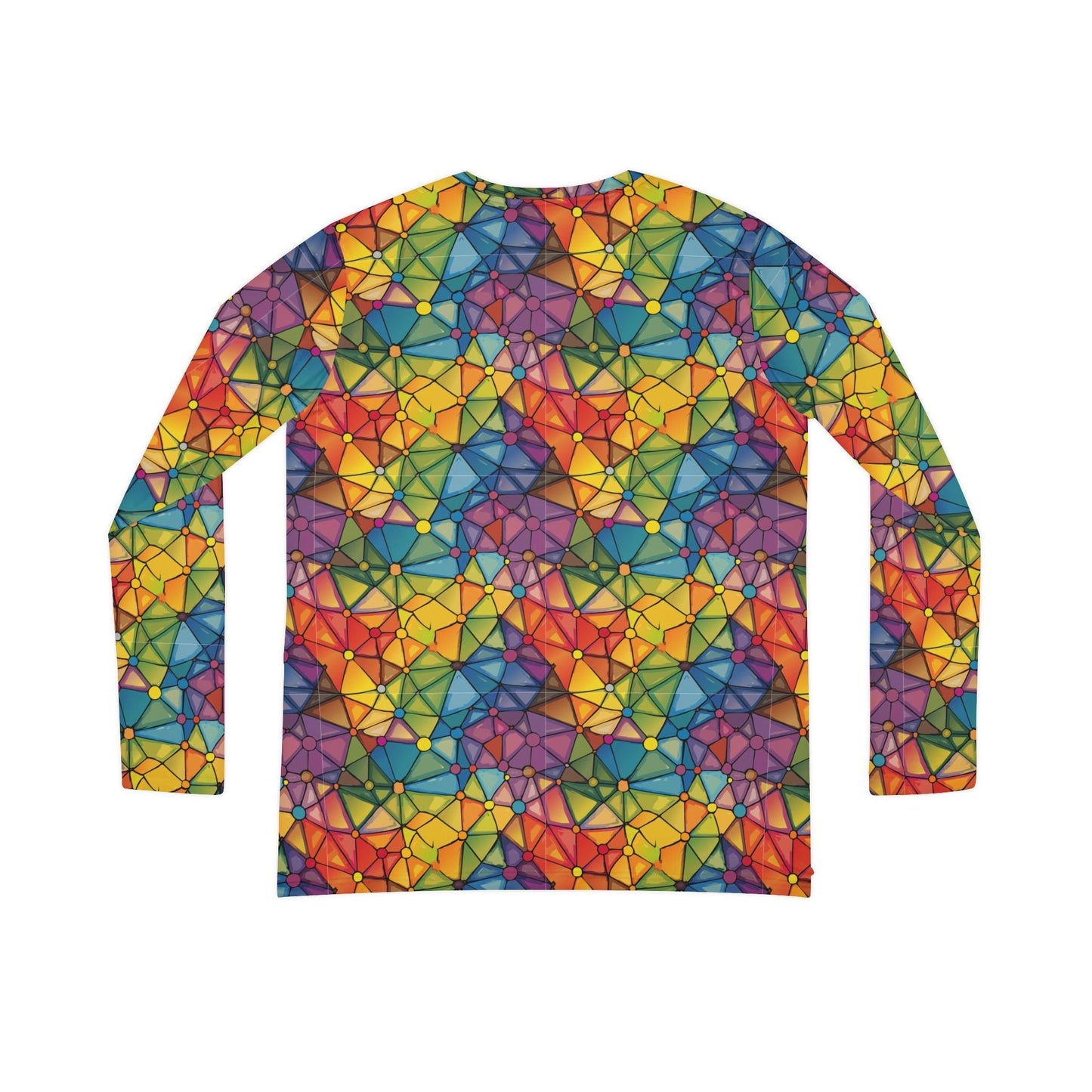 Prism Facet Mosaic Long Sleeve V-Neck — Rainbow Stained Glass AOP Women's Top, Wearable Kaleidoscope