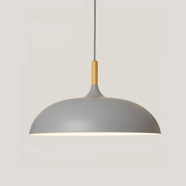 Aluminium Dome Pendant Lights With Wooden Stem