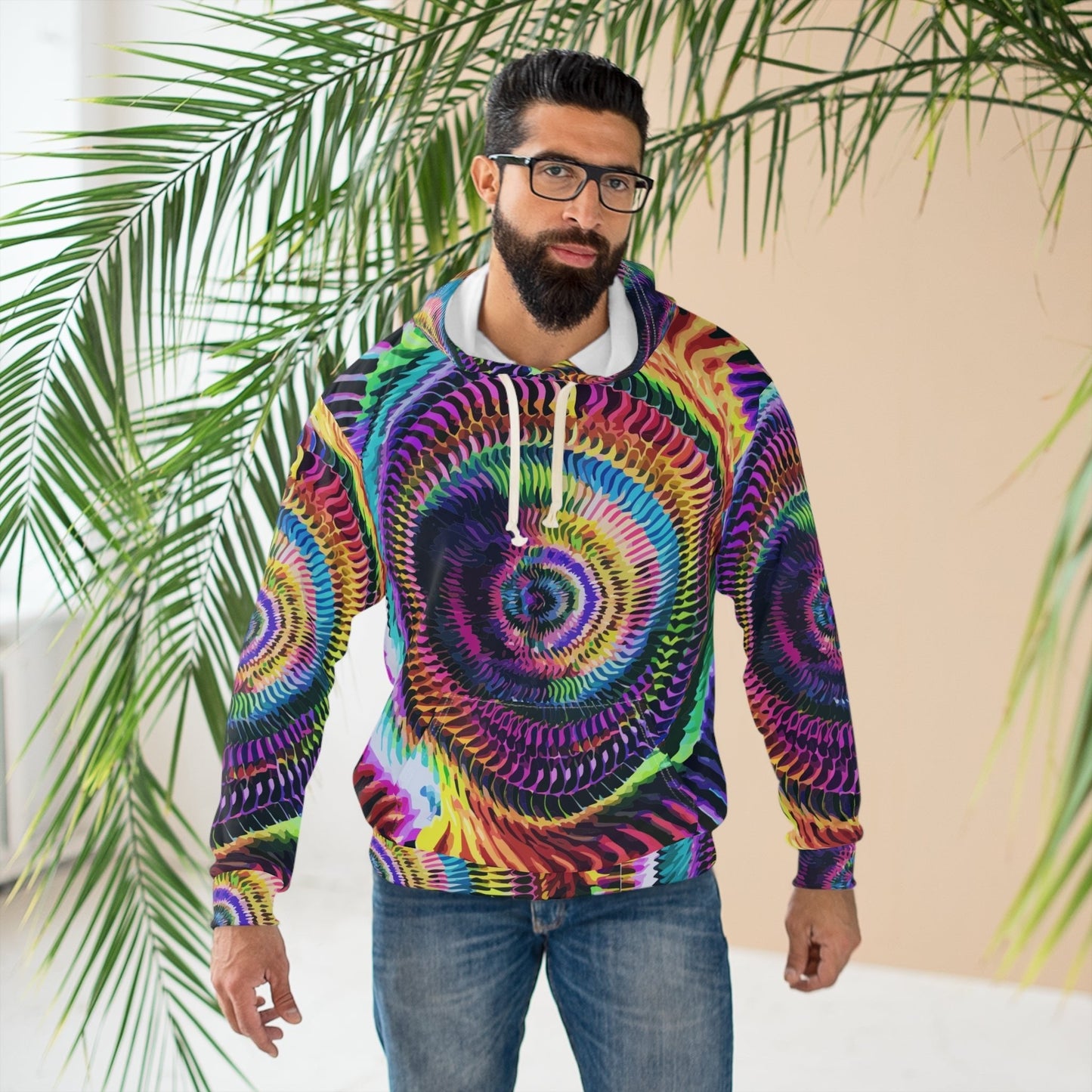 Psychedelic Kaleidoscope Hoodie | Festival Rave Wear - Oversized Abstract Spiral Pullover - Maximalist Motif Art Apparel