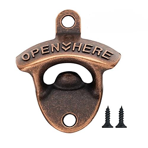 Rarapop 16 Pack Antique Wall Mounted Bottle Openers with Screws, Rustic Red Bronze Top Openers Hardware for Bars KTV Hotels Homes