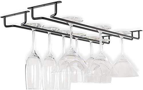 RedDreamer 14-Inch Black Wine Glass Rack, Under Cabinet Wine Glass Holder Stainless Steel Stemware Rack - Hanging Stemware Holder for Cabinet Kitchen Bar, Set of 2