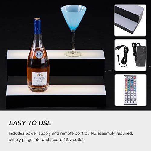 Advanced Mixology LED Lighted Liquor Bottle Display 16 Inch 2 Step Illuminated Bar Bottle Shelf 2 Tier Cimmercial Home Bar Bottle Display Drinks Lighting Shelves Home Bar Lighting with Remote Control