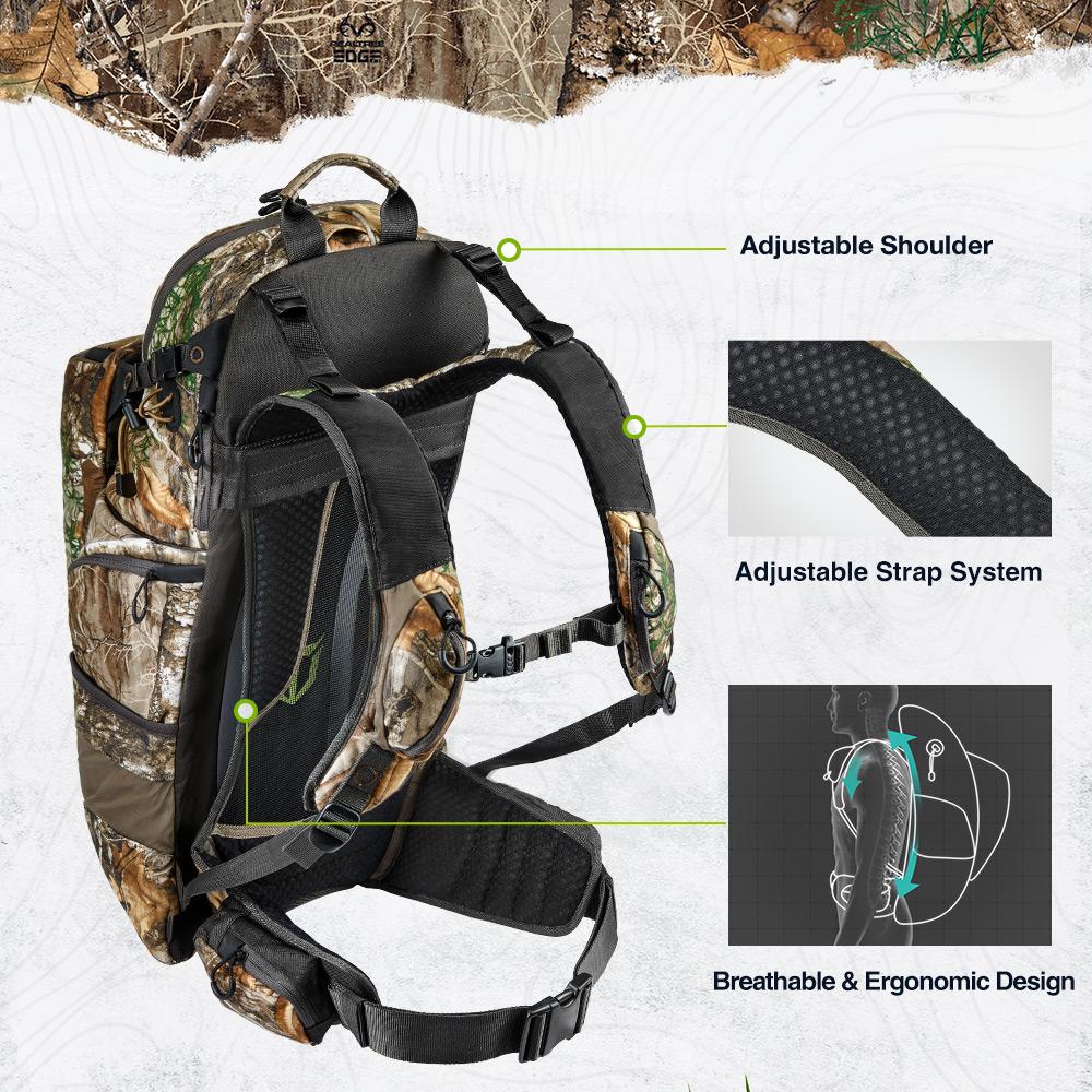 TideWe Hunting Pack 3400cu, Silent Frame Hunting Backpack for Bow/Rifle/Pistol