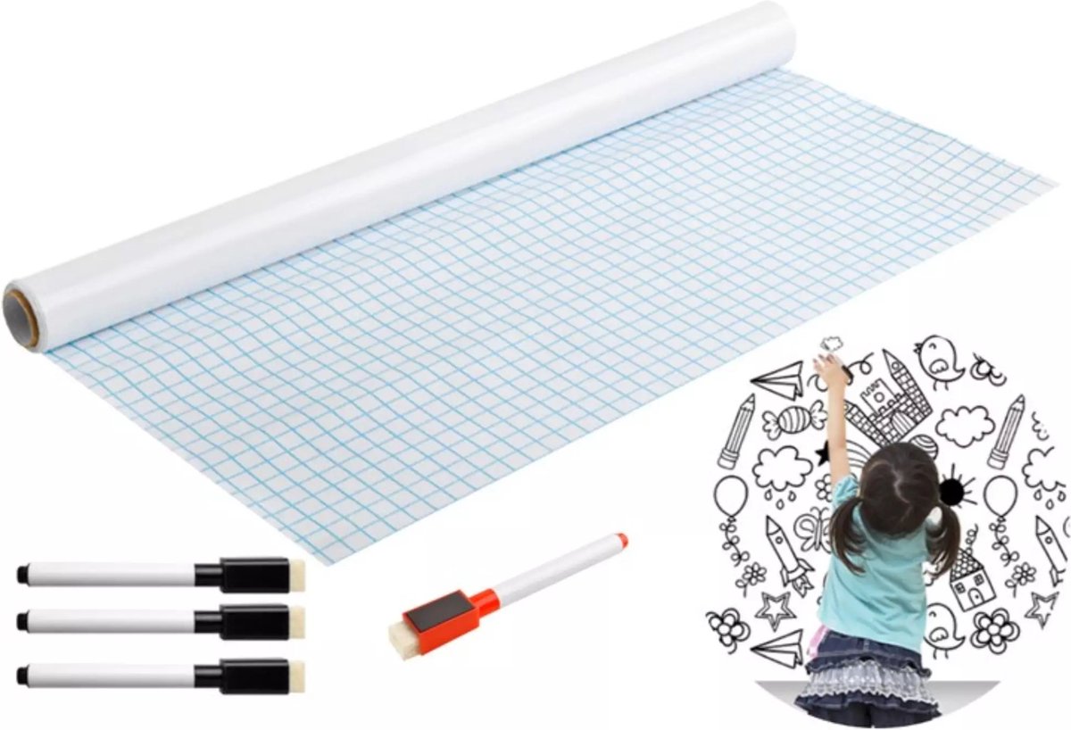 Whiteboard folie 200x45 cm zelfklevend whiteboardfolie incl Markers/stiften en wisser