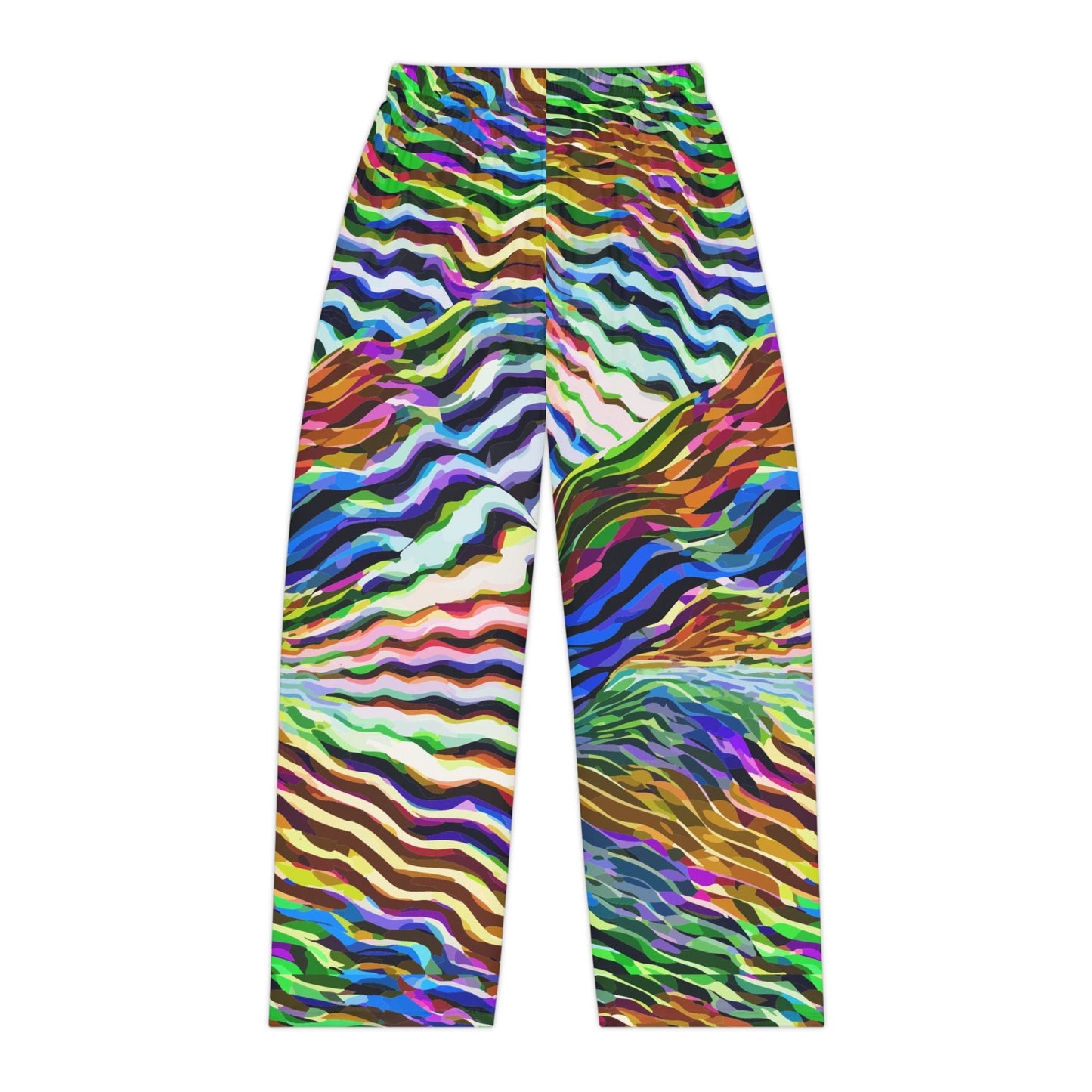 Wavy Stripe Pajama Pants for Vibrant Sleepwear Collectors — Jewel-Tone AOP Brushed Polyester, Elastic Waist Cozy Lounge, Women's Assembled in USA