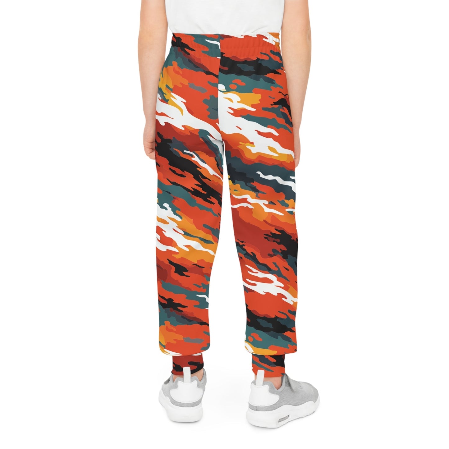 Youth Camo Joggers — Bold Orange All-Over Print Sweatpants for Kids