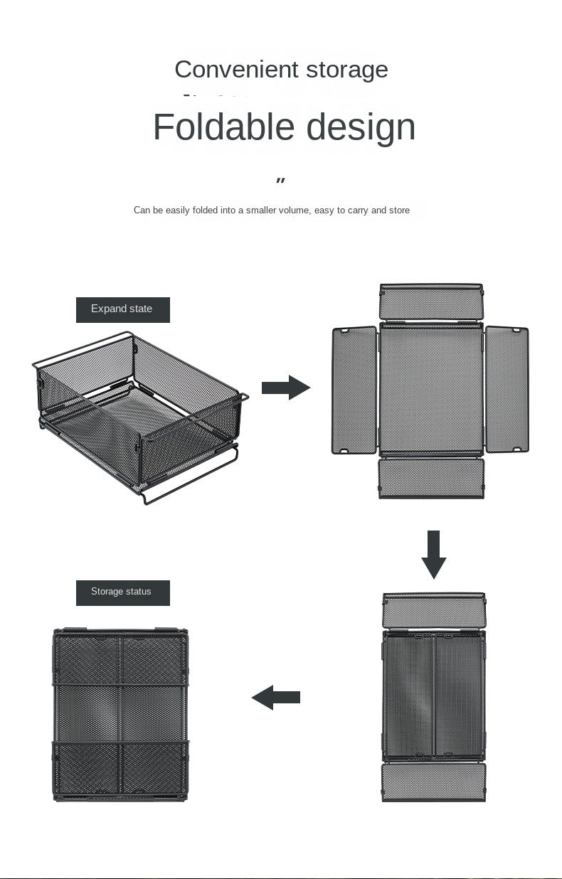 Campingmoon CK-24BK Folding Storage Basket IGT Compatible Tray Stackable Mesh Open Net Equipment 1-Unit IGT Table Accessories Add-on