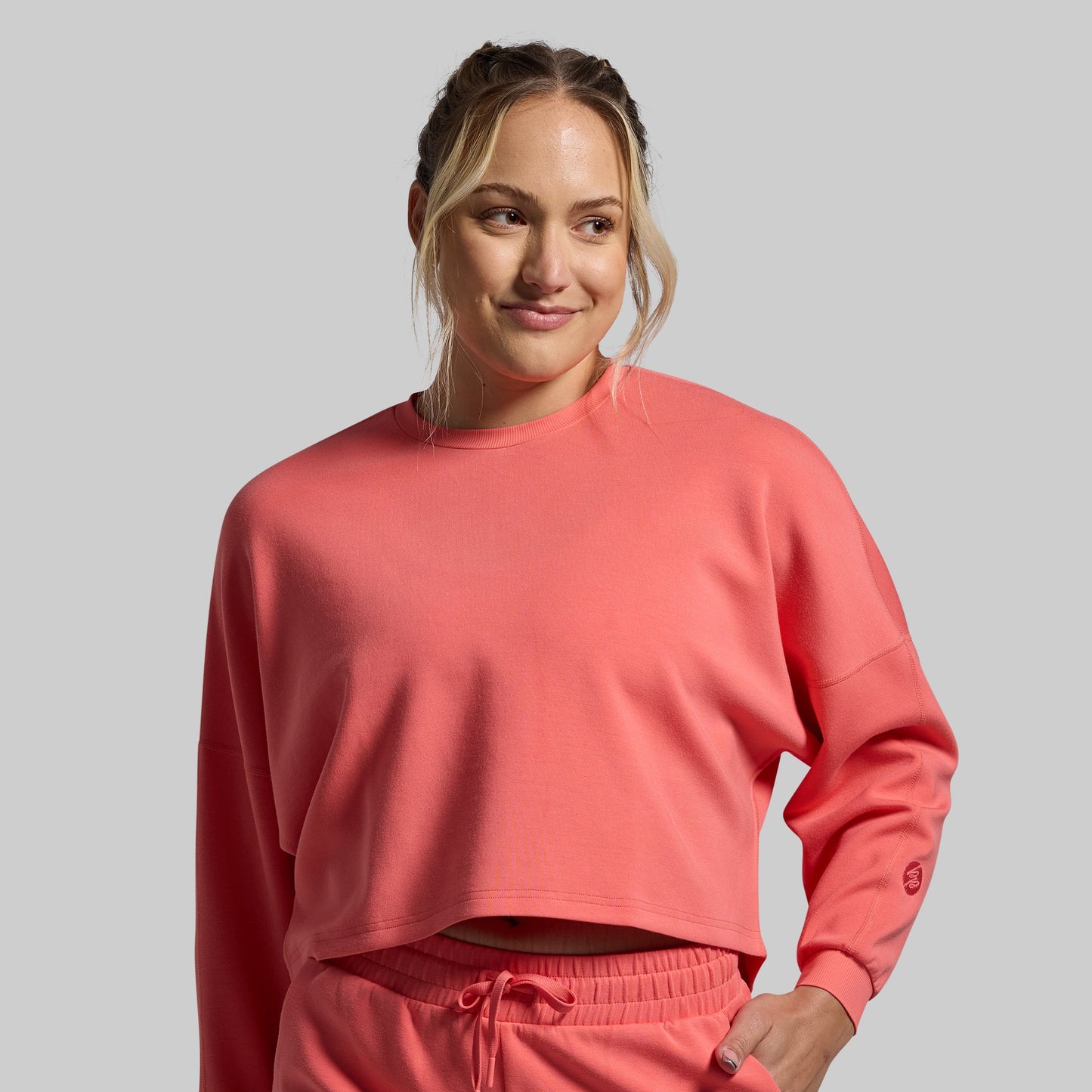 Lounge Lux Cropped Pullover (Hot Peach)