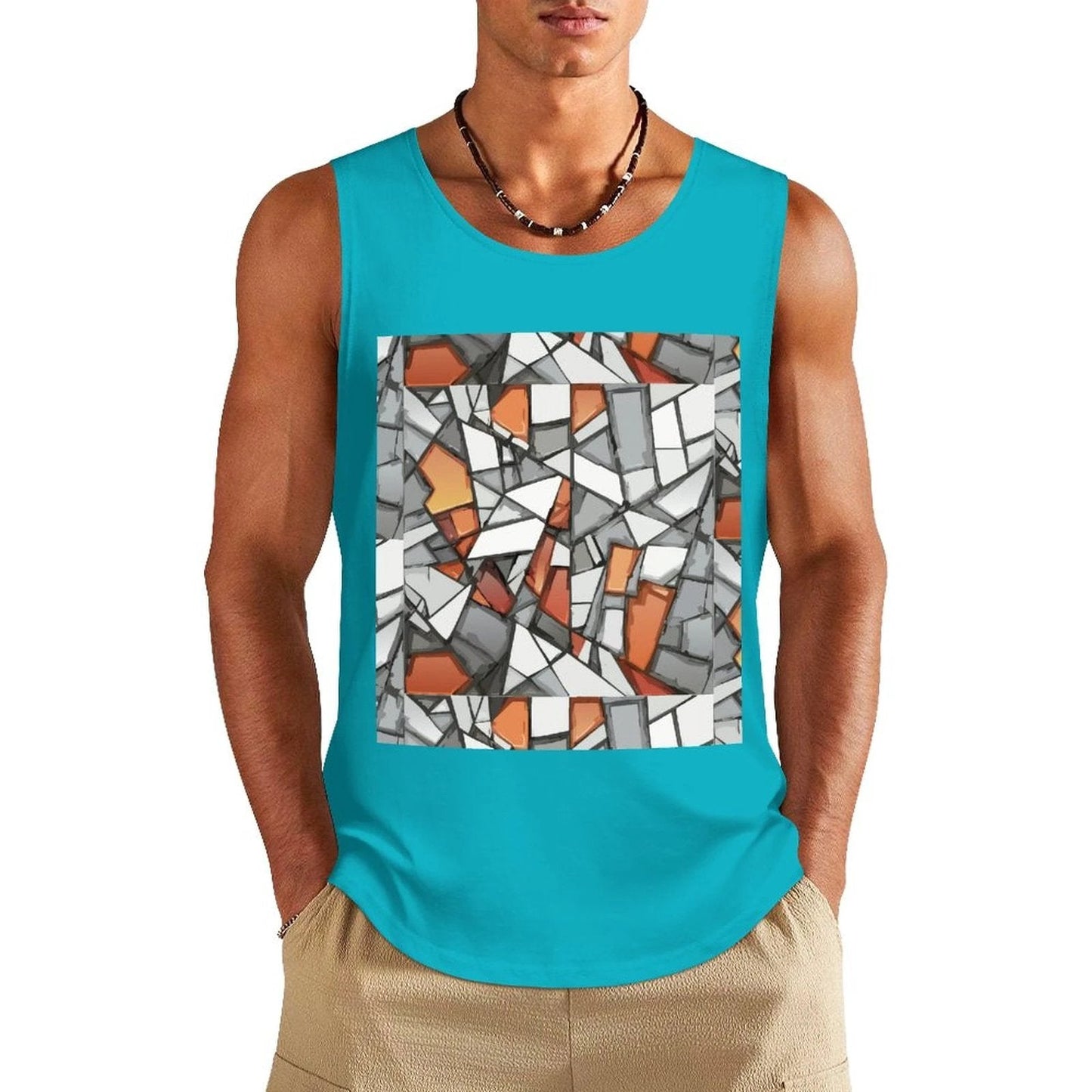 Graffiti Frame Cotton Tank Top — Teal Tank with Street Art Chest Print for Summer Sessions